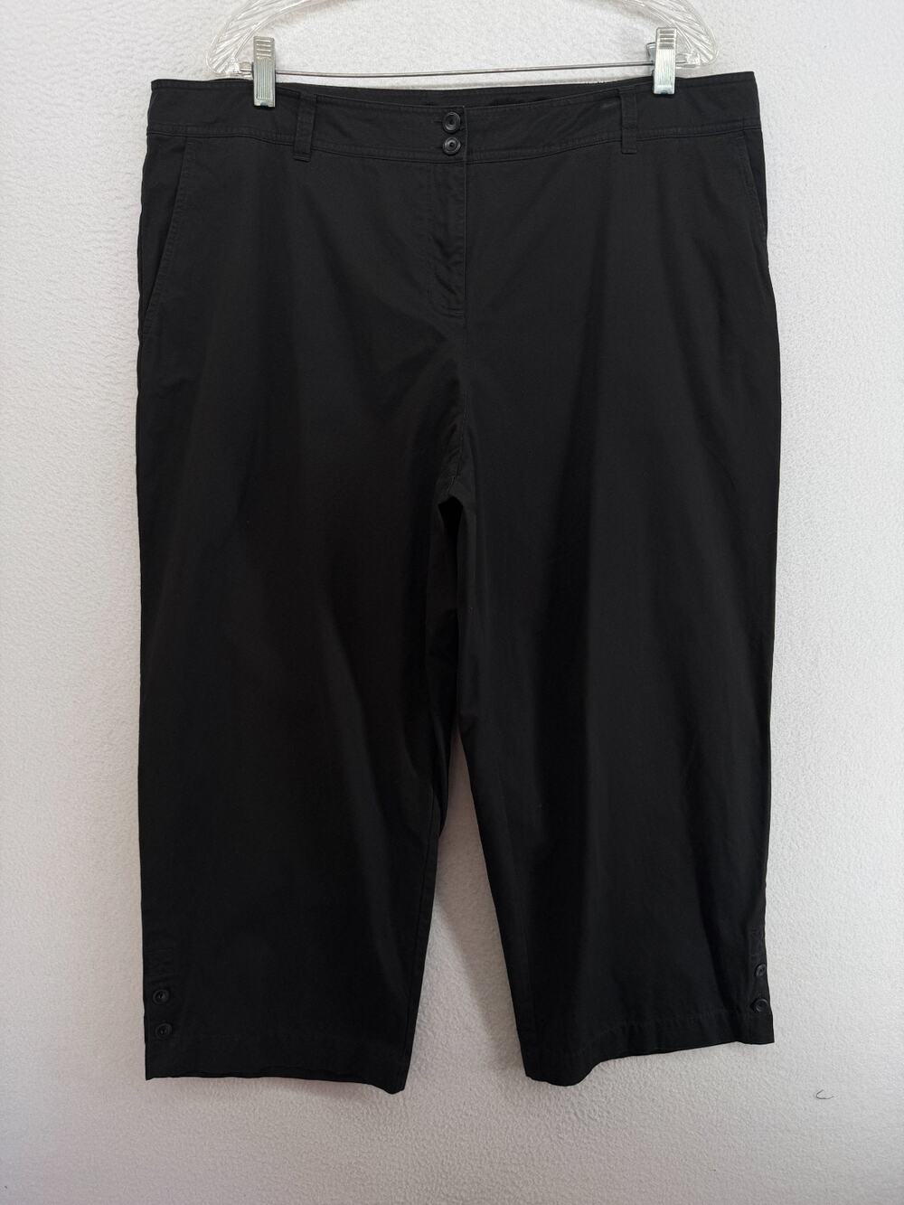 EILEEN FISHER Capri Pants XL Cotton Twill Cropped Straight Button Ankle Black